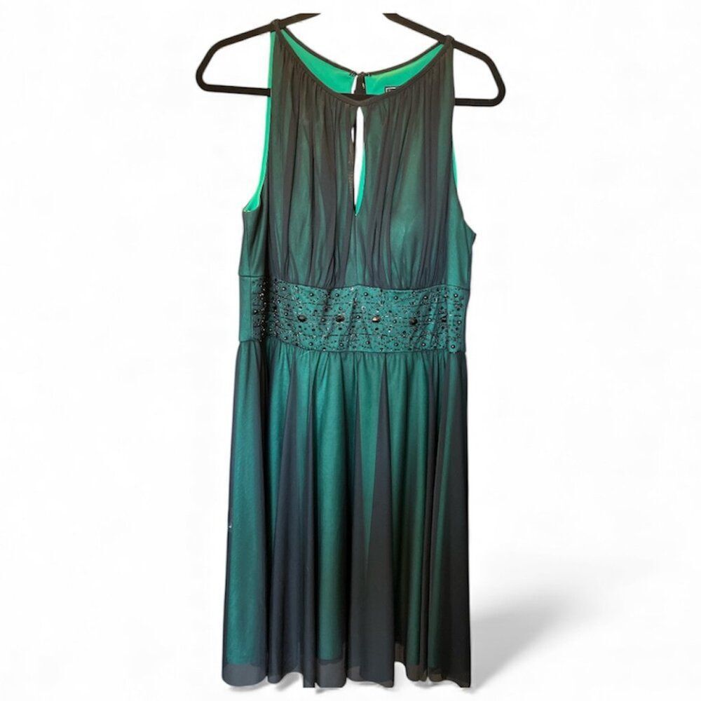 Jessica Howard Green Chiffon Sleeveless Dress | Size 14